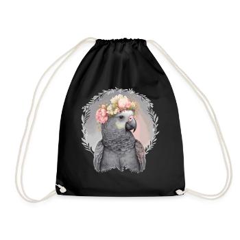 Cute African Gray Parrot Bird Flower Crown Pet Bir - Drawstring Bag - black - Front