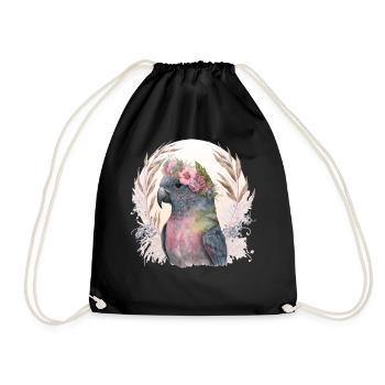 Watercolor Pionus Parrot Bird Flower Crown Pet Bir - Drawstring Bag - black - Front