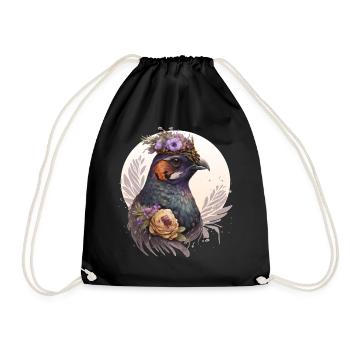Cute Watercolor Pheasant Bird Flower Crown Pet Bir - Turnbeutel - Schwarz - Vorne