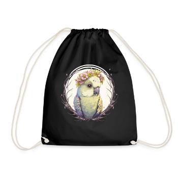 Aquarelle Artistique Perruche Oiseau Fleur Couronne Pet - Sac de sport léger - noir - Devant