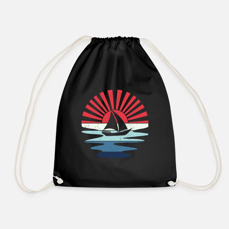 Retro Sailing Boat Sailboat Skipper Catamaran - Drawstring Bag - black