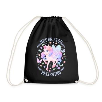 Unicorn Girl, Kawaii Unicorn and Butterflies - Drawstring Bag - black - Front