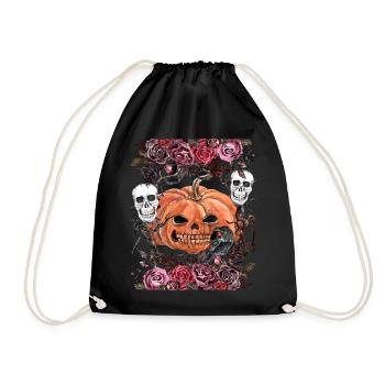 Unheimliche Totenköpfe mit Halloween-Kürbis - Turnbeutel - Schwarz - Vorne