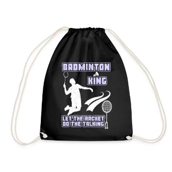 Federball Federballspieler, Badminton King, Spruch - Turnbeutel - Schwarz - Vorne