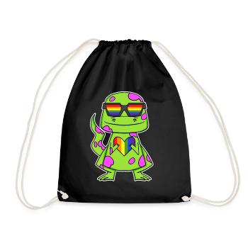 Dino Rainbow Heart Dinosaur - Drawstring Bag - black - Front