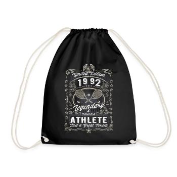 Vintage 1992 Tennis Birthday Gift Hobby - Drawstring Bag - black - Front