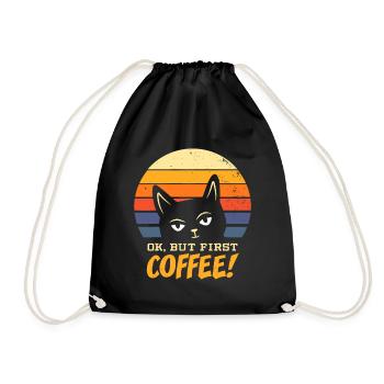 Cat Ok But First Coffee Morning Grouch Kitten - Drawstring Bag - black - Front