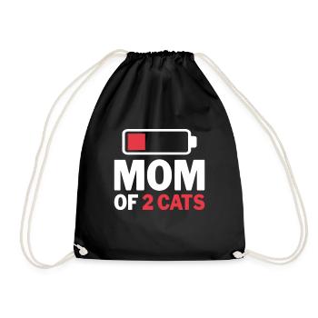 Mom of 2 Cats - Empty Battery Cat Mom - Drawstring Bag - black - Front