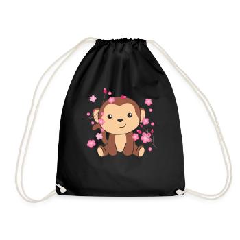 Monkey cute animals for kids kawaii - Drawstring Bag - black - Front