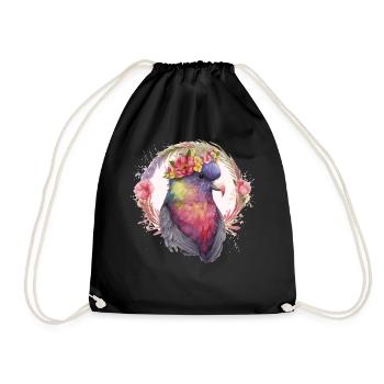 Artistic Lorykeet Parrot Red Lory Bird Flower Crow - Drawstring Bag - black - Front