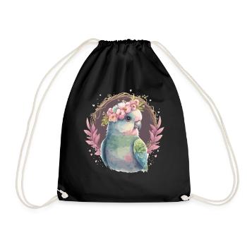 Cute Parakeet Bird Flower Crown Pet Birds - Drawstring Bag - black - Front