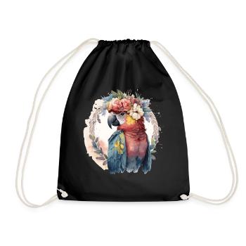 Watercolor Parrot Macaw Bird Flower Crown Pet Bird - Turnbeutel - Schwarz - Vorne