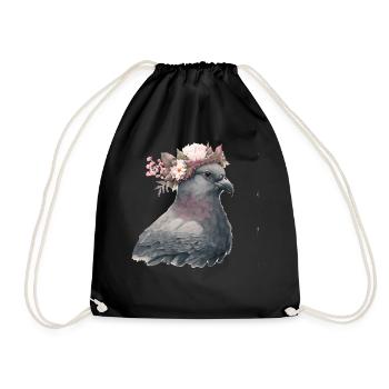 Floral Pigeon Gris Pigeon Oiseau Fleur Couronne Oiseau de compagnie - Sac de sport léger - noir - Devant