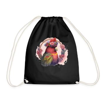 Cute Lorykeet Parrot Red Lory Bird Flower Crown Pe - Drawstring Bag - black - Front