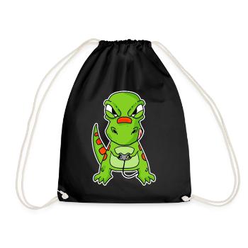 Dino Gamer Gaming Zocken Zocker - Turnbeutel - Schwarz - Vorne