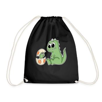 Dinosaure avec bébé dinosaure - Dino - Sac de sport léger - noir - Devant