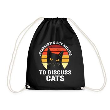 Introverted But Willing To Discuss Cats - Drawstring Bag - black - Front