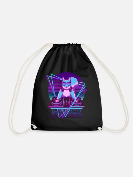 Party Music Techno Squirrel Vaporwave Rodent - Drawstring Bag - black