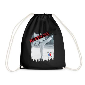 Taekwondo illustration Korea Martial Arts Side Kick - Drawstring Bag - black - Front