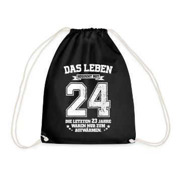 24. Geburtstag Geschenk Das Leben Beginnt Mit 24 - Turnbeutel - Schwarz - Vorne