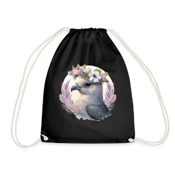 Cute Fulmar Bird Flower Crown Floral Tropical Bird - Drawstring Bag - black - Front