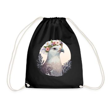 Cute Fulmar Bird Flower Crown Floral Tropical Bird - Drawstring Bag - black - Front