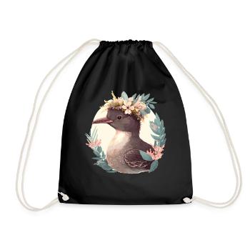 Cute Shearwater Bird Flower Crown Floral Seabirds - Drawstring Bag - black - Front