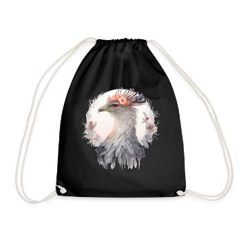 Cute Secretary Bird Flower Crown Floral Exotic Bir - Drawstring Bag - black - Front