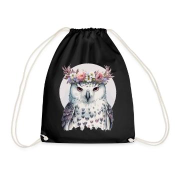 Harfang des neiges blanc Fleur Fleur Couronne Oiseaux floraux - Sac de sport léger - noir - Devant