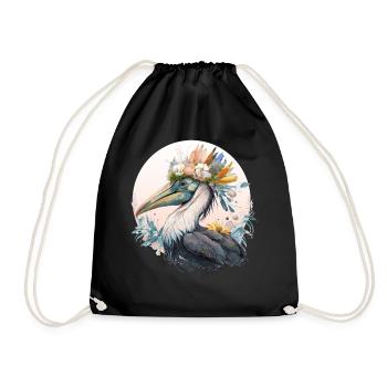 Cute Pelican Bird Flower Crown Floral Birds - Turnbeutel - Schwarz - Vorne