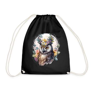 Cute Owl Bird Flower Crown Floral Birds - Turnbeutel - Schwarz - Vorne