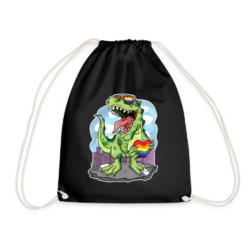 Dino Rainbow Heart Dinosaur - Drawstring Bag - black - Front