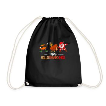 Happy HelloThanksMas Pumpkin Turkey Santa Claus - Drawstring Bag - black - Front