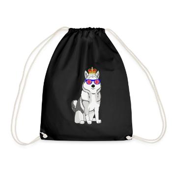 Husky Queen Elizabeth II British Crown Dog - Drawstring Bag - black - Front