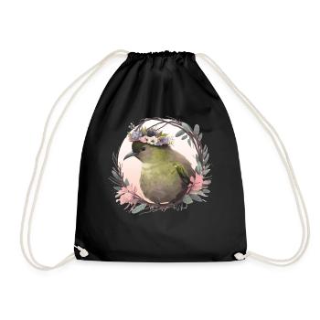 Tropical Kiwi Bird Flower Crown Floral Exotic Bird - Drawstring Bag - black - Front