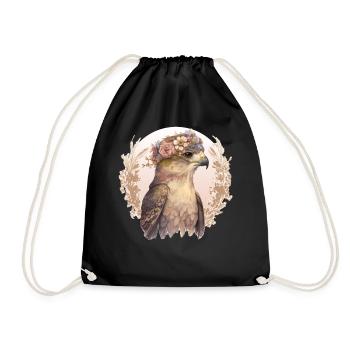 Watercolor Hawk Bird Of Prey Flower Crown Floral B - Drawstring Bag - black - Front