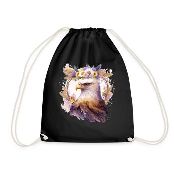 Eagle Bird Of Prey Flower Crown Floral Birding - Drawstring Bag - black - Front
