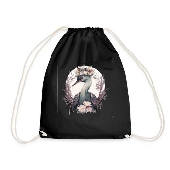 Cute Crane Bird Flower Crown Floral Birding - Turnbeutel - Schwarz - Vorne