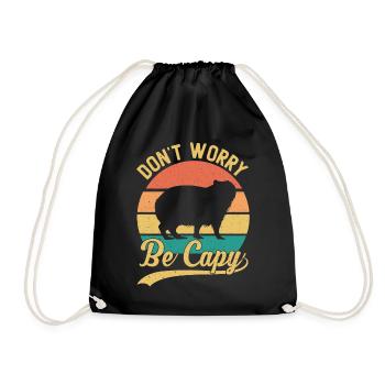 Retro Don't Worry Be Capy - Capybaras Capybara - Drawstring Bag - black - Front