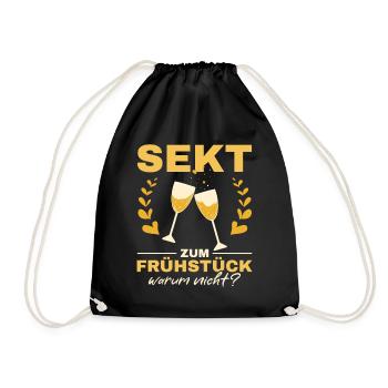 Sekt zum Frühstück? Warum nicht! Mädelsabend - Turnbeutel - Schwarz - Vorne