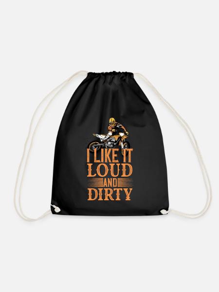 Motocross funny saying I like it loud and dirty - Drawstring Bag - black