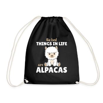 the best things in life are alpacas cute animal - Drawstring Bag - black - Front