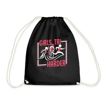 Girls TRI Harder Triathlon Bike Triathlete Training - Drawstring Bag - black - Front
