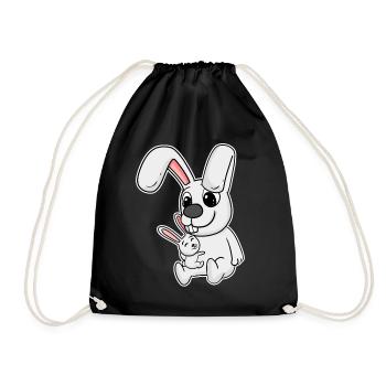 Rabbit Family - Rabbit with Baby - Drawstring Bag - black - Front