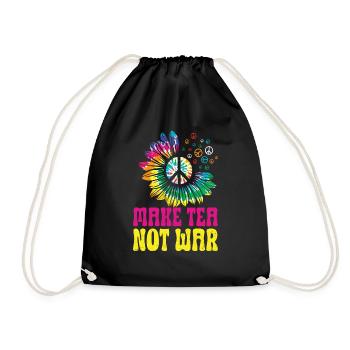 Hippie Peace Zeichen Frieden Blumen Blumenkind - Turnbeutel - Schwarz - Vorne