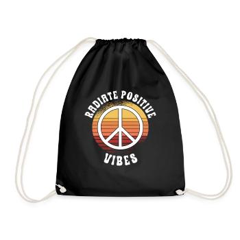 Hippie Peace Zeichen Frieden Blumen Blumenkind - Turnbeutel - Schwarz - Vorne