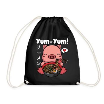 Yum Yum Japan Anime Ramen Nudel Schwein - Turnbeutel - Schwarz - Vorne