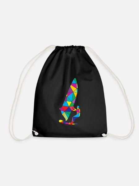 Low Poly Windsurfen Polygon Windsurfen - Turnbeutel - Schwarz