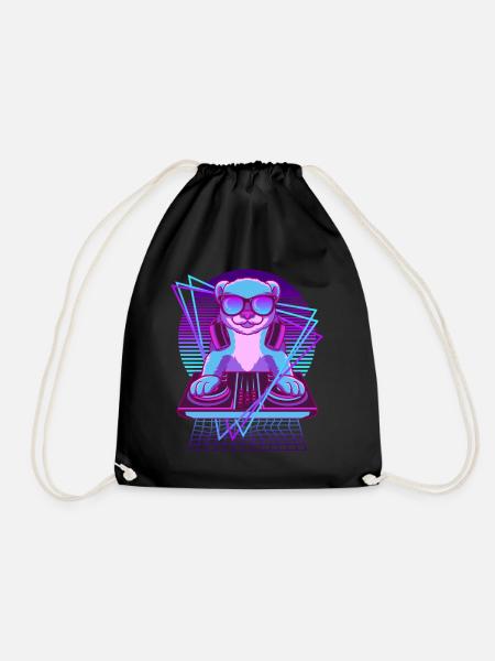 Music, Techno, Weasel, Vaporwave, DJ, Ferret - Drawstring Bag - black