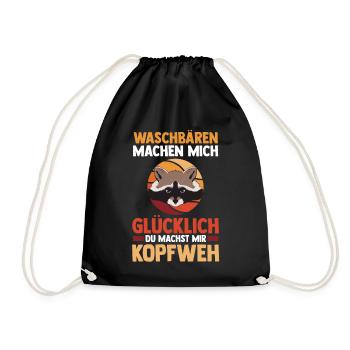Tiermotiv Waschbär - Turnbeutel - Schwarz - Vorne